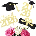 Set topper per torta laurea 2026 glitter oro con diploma e tocco nero decorativo - Materiale Fai-da-te-Nero Oro