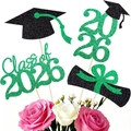 Set topper per torta laurea 2026 con diploma e tocco in glitter verde brillante - Materiale Fai-da-te-Verde