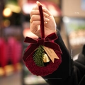 Red Christmas wreath ornament with gold bell, velvet bow and faux pine needles - Red