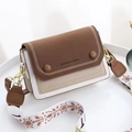 Sac bandoulière rétro color-block avec large sangle bohème et finitions dorées - Marron