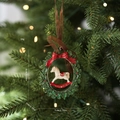 Corona navideña decorativa con caballo balancín blanco y lazo rojo para árbol - Guirnalda Caballo Balancín