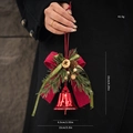 Christmas tree bell ornament with red bow, pine cones and green needles for holiday decor - Style B Bright Red