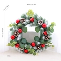 40cm Christmas wreath with eucalyptus leaves, pine cones and red ornaments with snow effect - Eucalyptus Style (PE Wreath)