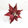 Deep burgundy 26cm glitter velvet artificial Christmas poinsettia with gold accents - Burgundy