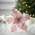 Velvet rose pink artificial Christmas poinsettia with silver sequins 28cm diameter - Pink