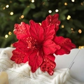 Red velvet artificial Poinsettia flower with sequins for Christmas tree decor - Red