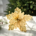 Sparkling gold artificial Christmas flower decoration with glitter petals, 28cm diameter - Gold