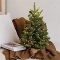 Mini sapin de Noël de table avec neige, pommes de pin et lumières LED sur socle bois - Petit Style Vert