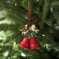Campanas navideñas dobles rojas con lazo dorado y acebo para decoración del árbol - Campanas Dobles