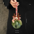 Dark green Christmas bell with deer antlers, red bow and pine needle for tree decoration - Style D Green