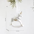 Elegant white unicorn rocking horse resin ornament with gold horn and saddle detail - White Unicorn