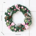 40cm Weihnachtskranz mit rosa Kugeln, Zapfen und einem Merry Christmas Schild - Weihnachtskranz A (Rosa Schleife 40CM)