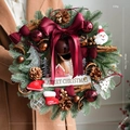 40cm Christmas wreath with bells, velvet bow, pine cones, and Santa hanging decoration - 40CM Round Wreath