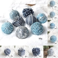 Blue and silver Christmas ornament set featuring glittery spheres and pinecone shapes - 8-Piece Mixed Ornament Set