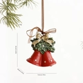 Vintage Christmas red bells ornament with gold bow and pine needles for party decor - Double Bells