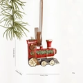 Vintage red Christmas train resin ornament with festive green wreath and ribbon - Little Train