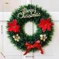 Ghirlanda di Natale verde 40cm con fiori di velluto rosso e fiocco Merry Christmas - Erba dell'Ovest 40CM