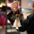 White Christmas tree pendant with red velvet bow, pine cones and gold bells - Style F White Christmas Tree