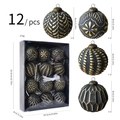 12er-Set schwarz-goldene Vintage Weihnachtskugeln 8cm mit vier Texturen in Box - Schwarzgold