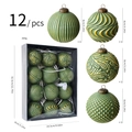 12er-Set dunkelgrüne und goldene 8cm Weihnachtskugeln mit vier Texturen in einer Box - Armeegrün Gold