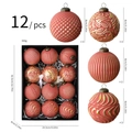 Lot de 12 boules de Noël rouges et dorées de 8cm avec quatre textures uniques en boîte noire - 12 Pièces/Paquet (8cm) / Rouge Brique Or