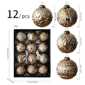 Lot de 12 boules de Noël vintage bronze avec motifs en relief et 8cm de diamètre - 12 Pièces/Paquet (8cm) / Or Bronze