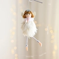 Ángel de Navidad de felpa blanca con corona plateada, adorno colgante de 19 cm alto - Blanco