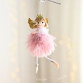 Ángel navideño con vestido de plumas rosas, corona dorada para árbol, altura 19cm - Rosa