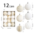Set di 12 palline di Natale rosse floccate con glitter e motivi decorativi - Set Scatola Completo / Stile bianco