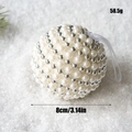 Elegant 8cm white faux pearl Christmas ornament ball with silver beads and ribbon - Pearl and Silver Bead Decorative Ball / 8cm