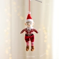 Hanging Christmas elf doll with snowflake sweater and red hat ornament, 20cm height - Boys