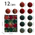 Set di 12 palline di Natale in velluto rosso e verde scuro con motivi dorati glitterati - Set Scatola Completo