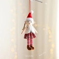 Christmas faceless gnome doll ornament in red and white plaid dress with tall hat - Girls