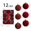 Set of 12 flocked red Christmas balls with gold glitter patterns in a storage box - Full Box Set / Red Style