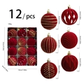 12pcs set of red flocked Christmas ornaments with gold glitter patterns on white background - Full Box Set / Red Skeleton Style