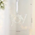 Ornamento natalizio bianco glitterato con scritta JOY per decoro albero - Scritta JOY