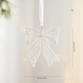 Fiocco decorativo bianco glitterato per albero di Natale con nastro da 9 cm - Fiocco