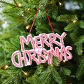 Merry Christmas Schild im Zuckerstangen-Stil als Weihnachtsbaum-Hängedekoration - Rot und Weiß Buchstaben-Schild