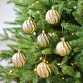 Set of 6 golden spiral textured Christmas balls, 6cm shiny electroplated tree ornaments - Set of 6 / Gold