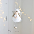 Colgante de ángel navideño blanco con falda de tul, astas y alas, mide 17 cm - Blanco