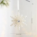 White glitter snowflake Christmas tree ornament with center gem and white hanging ribbon - Snowflake
