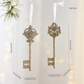 Set of 2 golden glitter Christmas tree key ornaments with white hanging ribbons - Vintage Keys / Gold