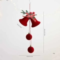 Dimensiones detalladas de campanas de Navidad rojas flocadas con lazo de rayas - Adorno de Doble Campana Flocado Con Lazo