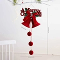 Campanas de Navidad rojas para colgar con letrero Merry Christmas y agujas de pino - Adorno de Doble Campana Flocado Con Letrero