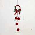 Vue détaillée de la cloche de Noël rouge floquée avec dimensions et nœud festif - Ornement de Couronne Floconné