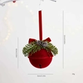 Détail de cloches de Noël floquées rouges avec dimensions 22cm x 10cm et pommes de pin - Cloche Floconnée Suspendue