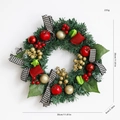 30cm Christmas wreath with red berries, gold balls and houndstooth bow ornament - Christmas Wreath Three