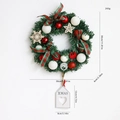 30cm Christmas wreath with red ornaments, tartan bow and XMAS wooden sign - Christmas Wreath Four