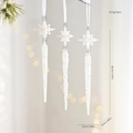 Set di 3 decorazioni natalizie a forma di ghiacciolo bianco glitterato con stelle - Stile Ghiacciolo (GJ69)