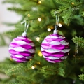 8cm purple Christmas ball ornaments with silver glitter waves for holiday tree decor - Purple